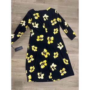 Tommy Hilfiger Dress Womens 8 Black Yellow Floral Sheath Midi Knee Length NWT